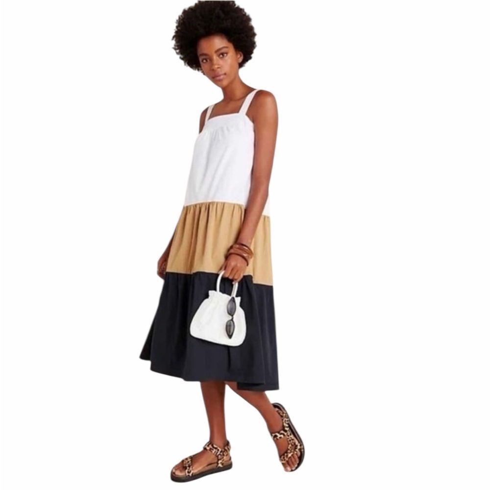 Anthropologie Maeve Ashleigh Colorblock Tiered Midi Dress Cotton M - Picture 3 of 11